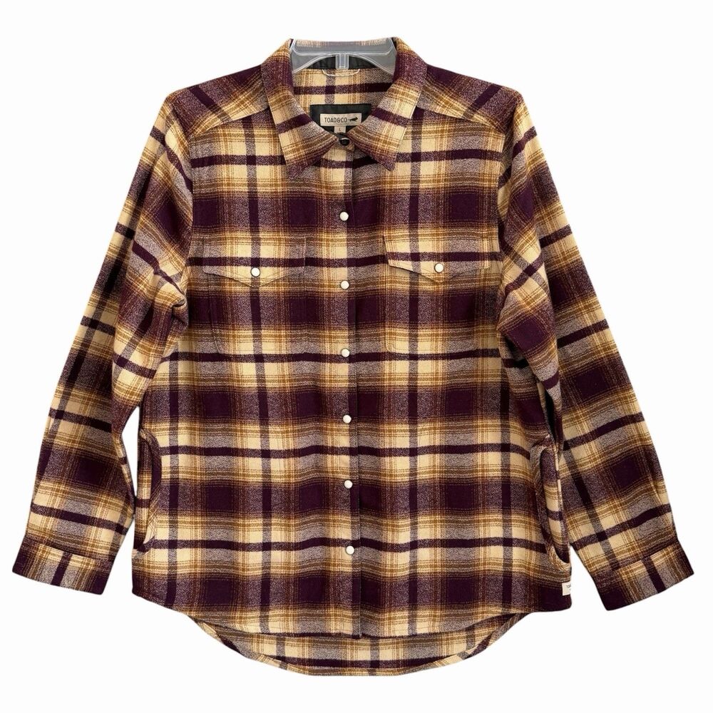 Toad & Co Folk Yeah Shacket Womens L Shirt Jacket Flannel Gorpcore Pearl Snap